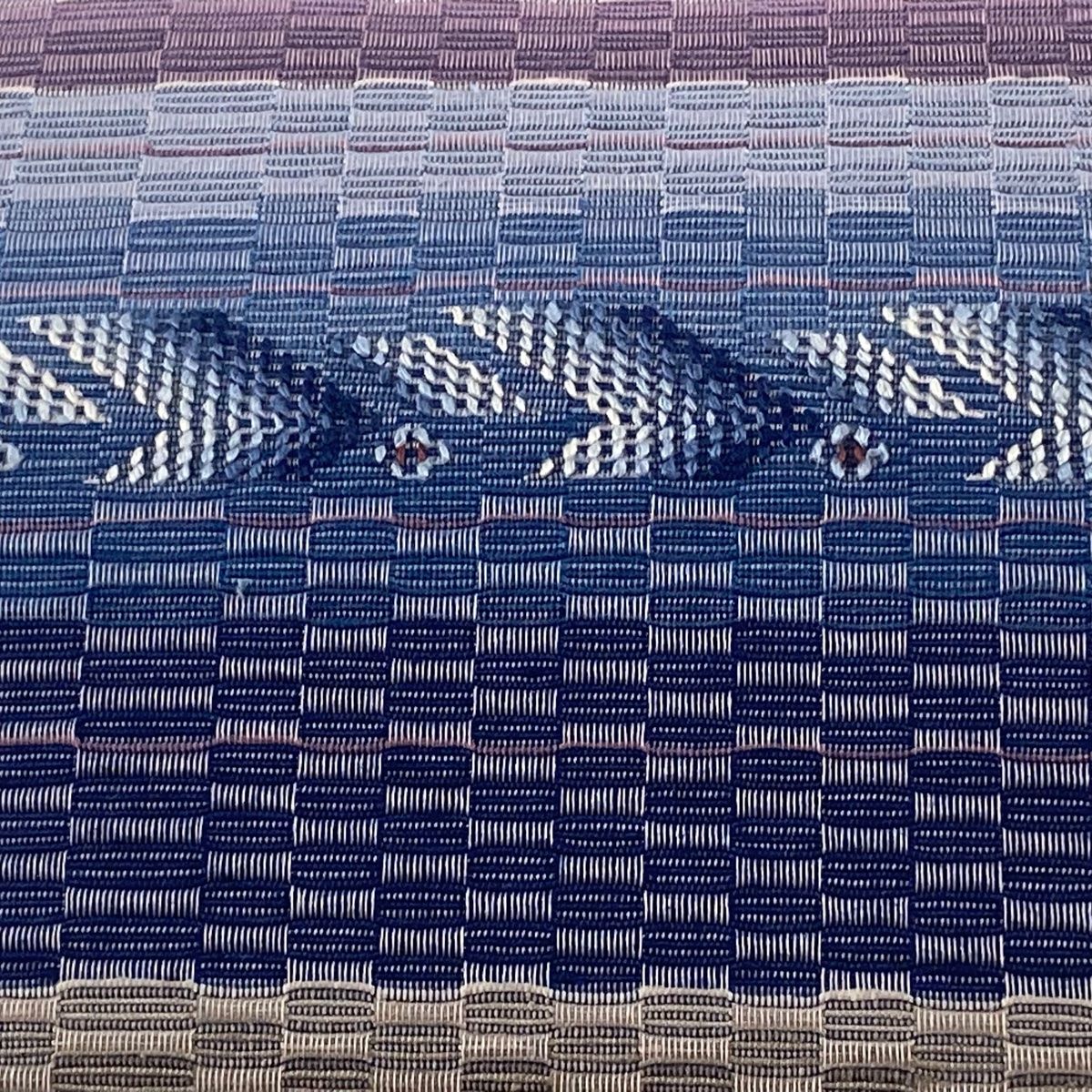 正絹 八寸名古屋帯 松葉仕立て 真綿紬 格子 墨黒✖️紫✖️藍色 美品