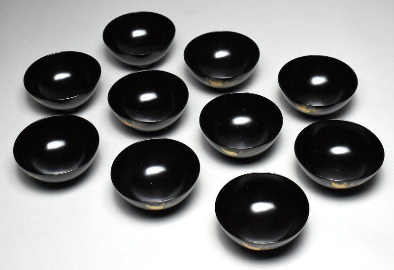 蔵A4335c 木製 蒔絵絵替文 吸物椀 汁椀 十客