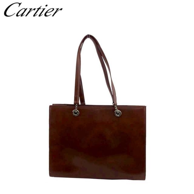 カルティエ トートバッグ トート ショルダー バッグ レディース メンズ パンテール ブラウン シルバー エナメルレザー Cartier T20794