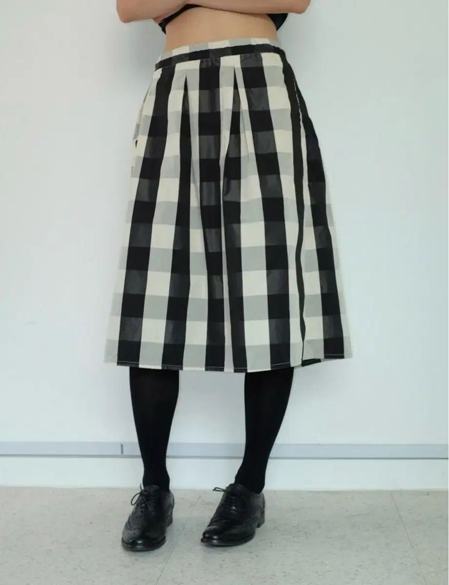 ヴィンテージ チェック ナイロン ミディ スカート