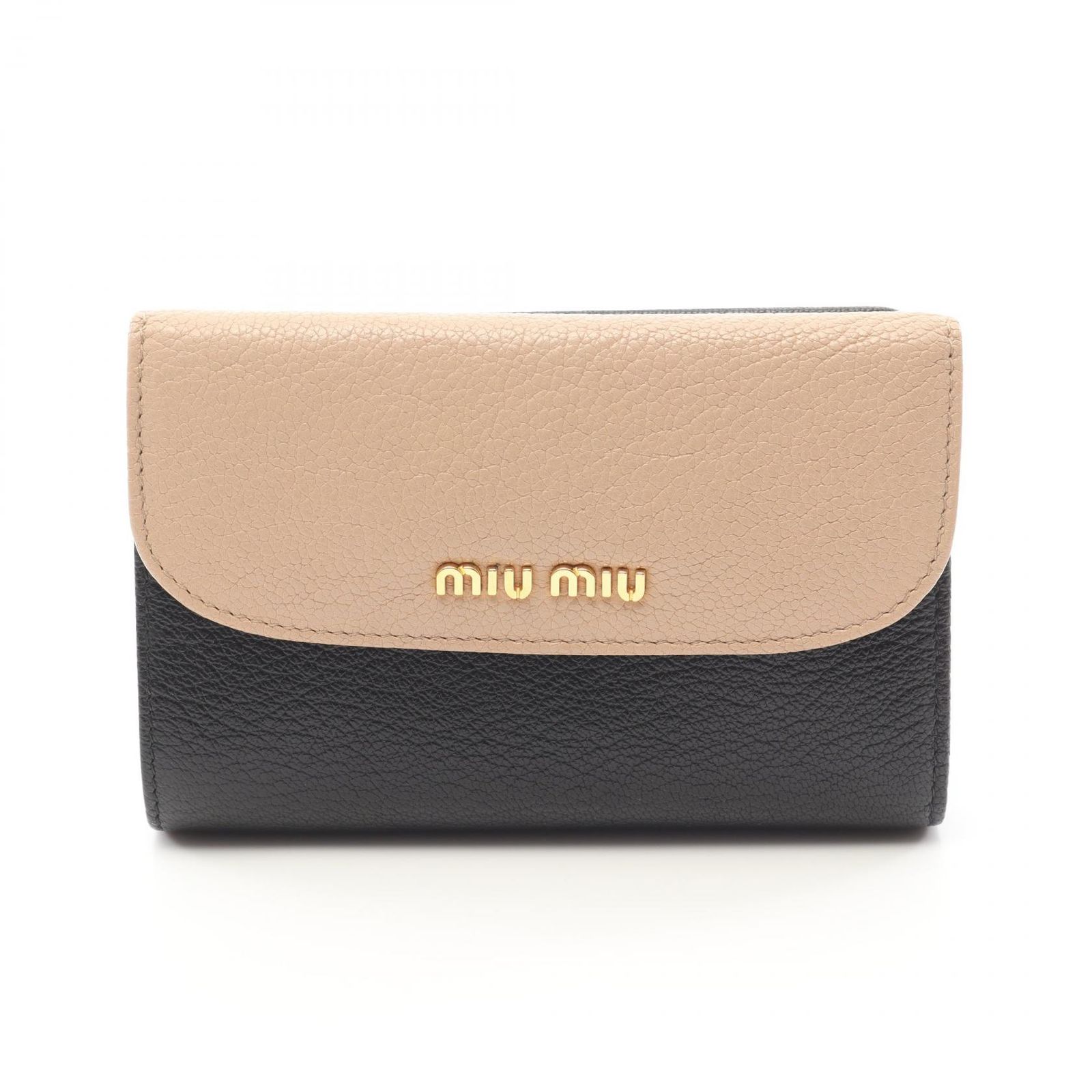 ミュウ ミュウ Miu Miu 二つ折り財布 MADRAS BICOLORE 5M1225 ベージュ|ブラック レザー バイ 三つ折り財布 レディース Used A