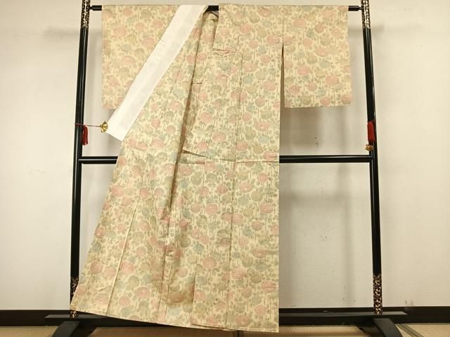 平和屋着物▽上質な紬　単衣　草花文　正絹　逸品　CAAT9213dy 平和屋着物▽上質な紬 単衣 草花文 正絹 逸品 CAAT9213dyの通販 by
