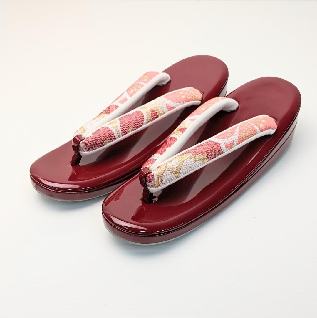 草履バッグセット 振袖用 帯地 赤 桜 ゴールド フリーサイズ w5-9