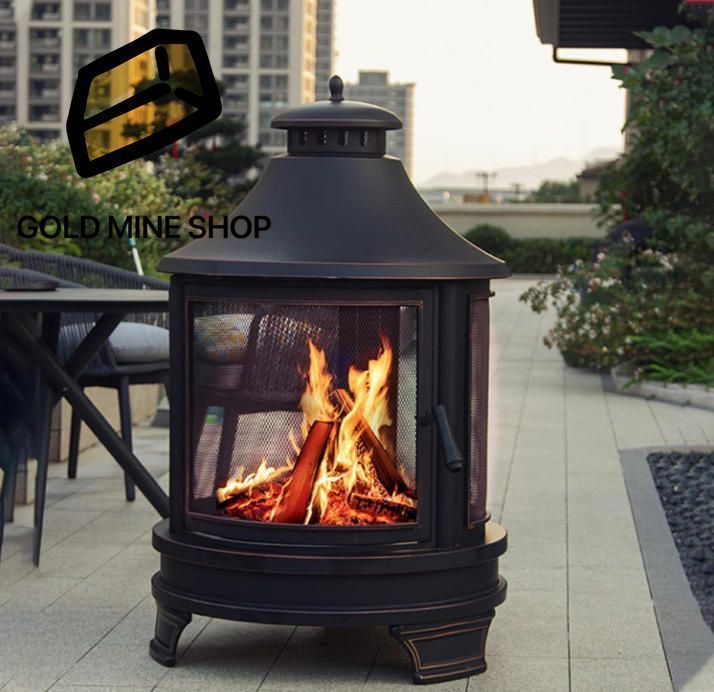薪ストーブ 1台2役 ファイヤーピット 煙突付き キャンプ 薪暖炉 ロケットストーブ ウード暖炉 二次燃 焚き火台 アウトドア まきすとーぶ 無煙で環境に優しい 料理 BBQ 調理 暖房 パティオヒーター 75X75X124CM