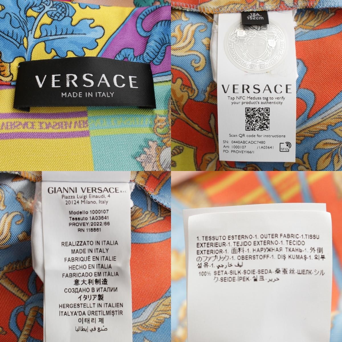 VERSACE - ヴェルサーチェ 22SS シルク バロック ゴッデス ロイヤル レベリオン 総柄 半袖シャツ トップス マルチカラー 12A 152cm【中古】 ヴェルサーチェ 22SS シルク バロック ゴッデス ロイヤル