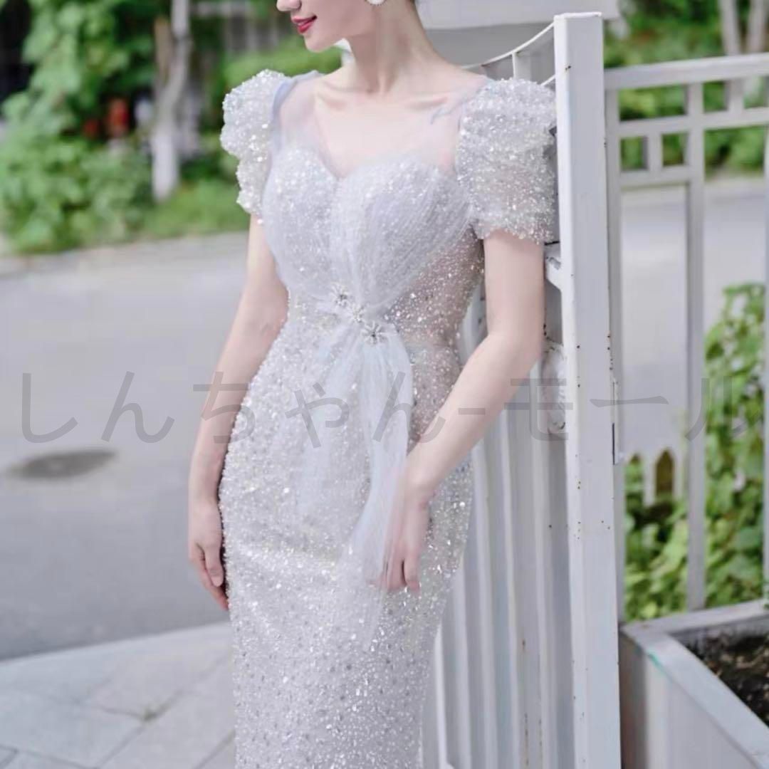 スパンコールがゴージャスでオシャレな半袖 イブニングドレス - メルカリ