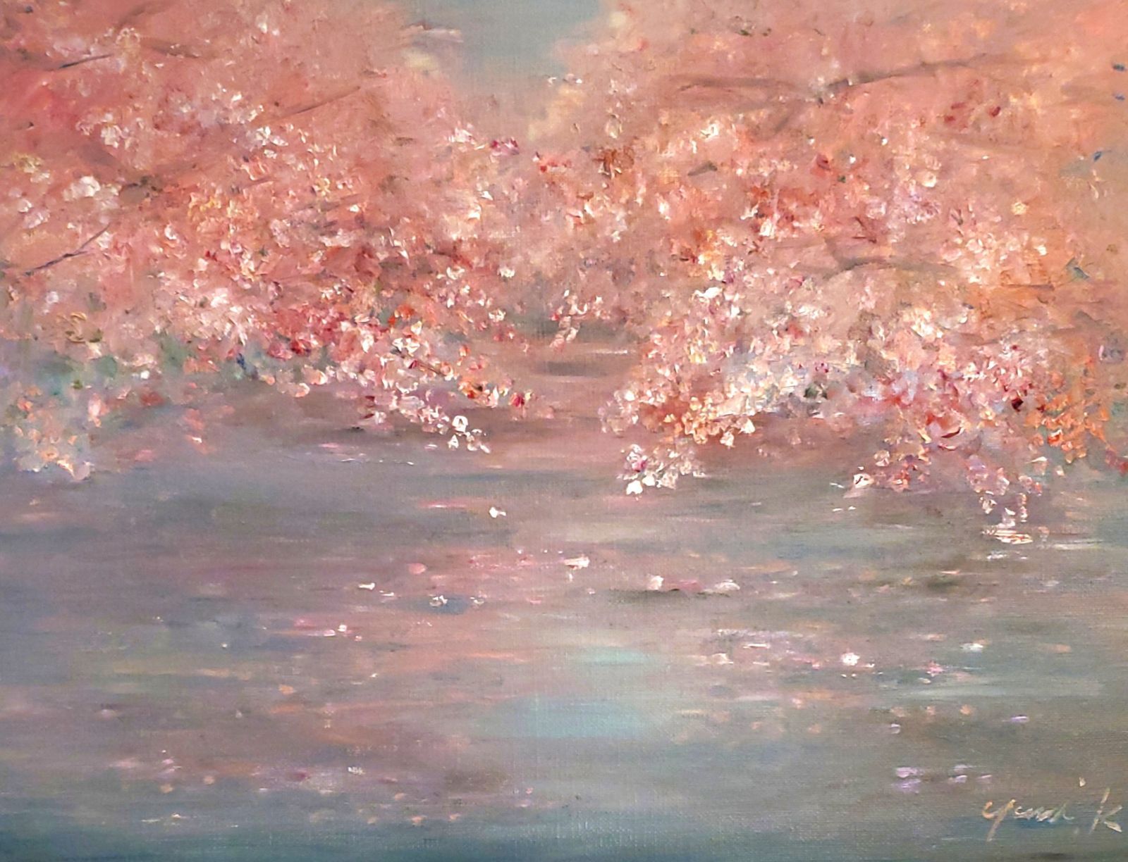 絵画 油彩肉筆画 『末川と木曾御岳 羽沢清水』アンティーク