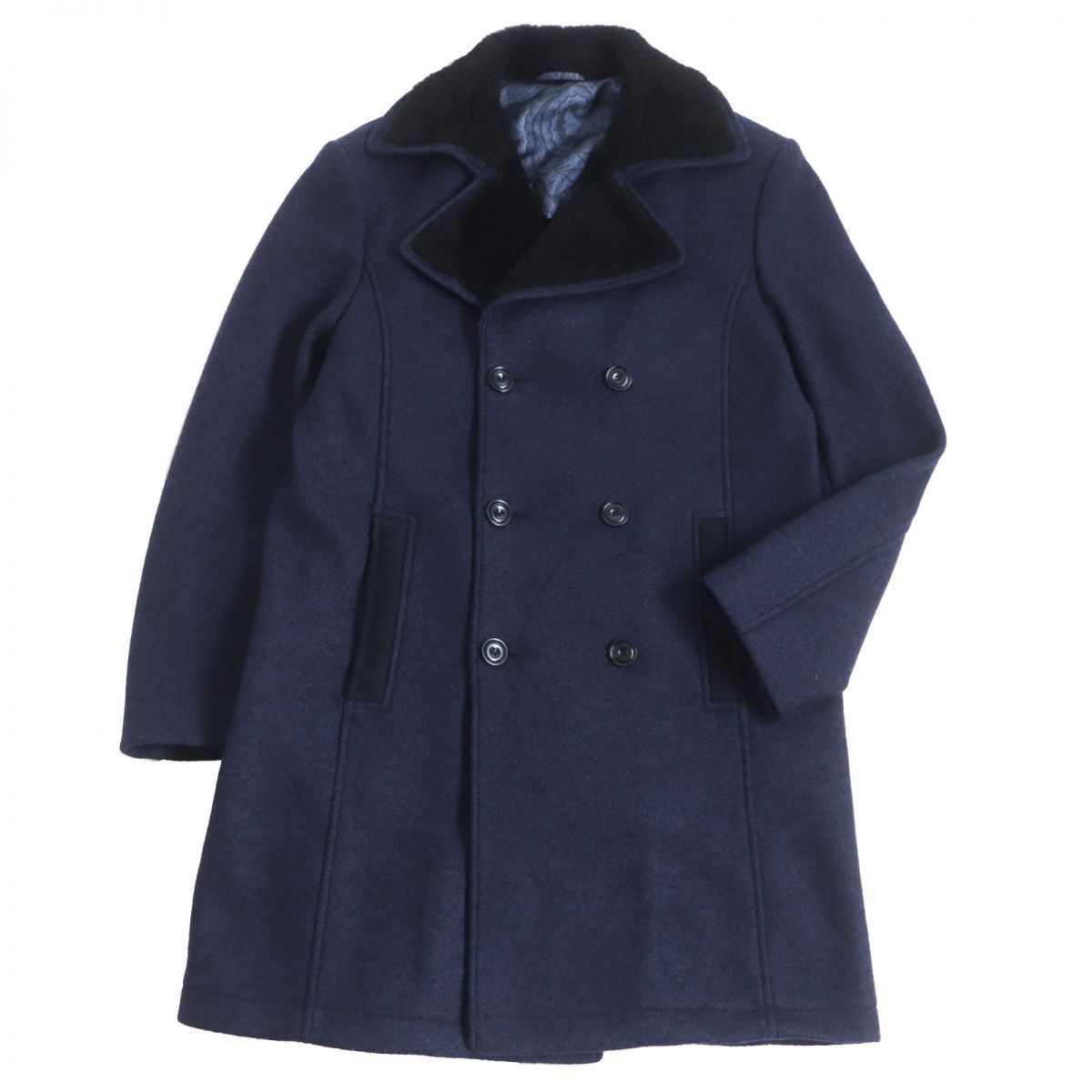 美品□ETRO/エトロ New Jersey 裏ペイズリー柄 襟ムートン ラムレザー