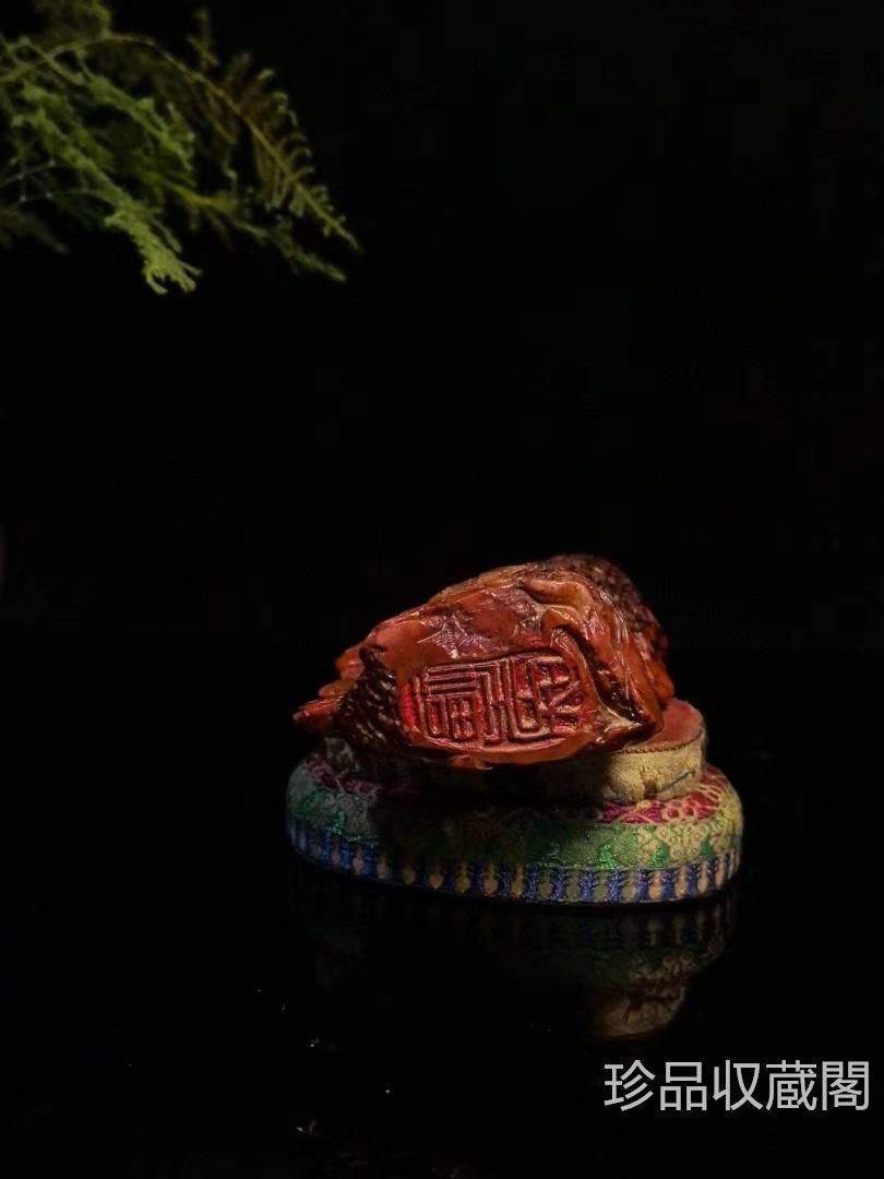 魅力の 中国古美術・寿山石人参百寿の印鑑・手彫り・鶏血の芙蓉石・風水 彫刻・オブジェ