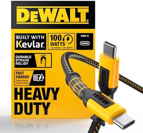 DEWALT 高耐久 100W USB Cケーブル Jobsite 100ワット USB Cケーブル 高速Type-CからType-C 高速充電PD USBC高速充電コード iPhone 16|15 Plus Pro Max MacBoo