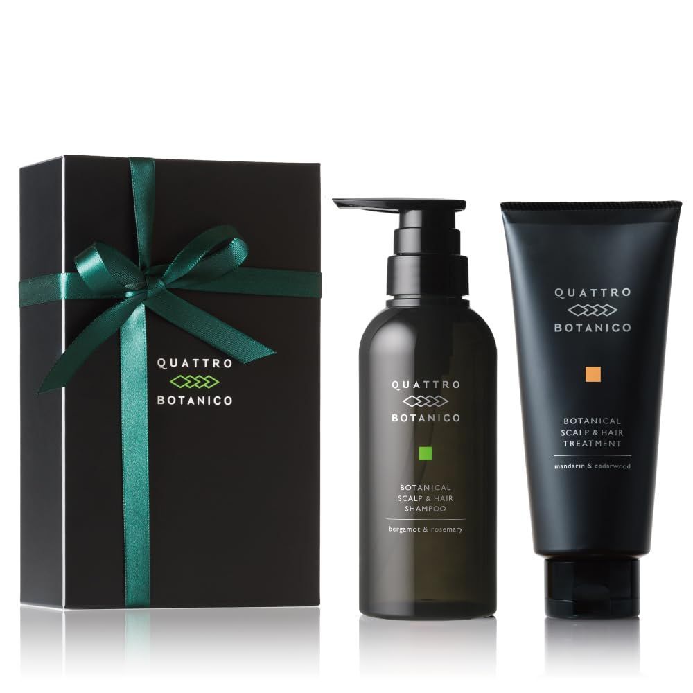 頭皮ケア ヘアケア 保湿 ヘッドスパ コンディショナー 洗い流す メンズ プレゼント ノンシリコン ギフトセット 180g トリートメント 300mL ベルガモット＆ローズマリーの香り シャンプー ヘア ＆ スカルプ ギフトラッピング付き クワトロボタニコ