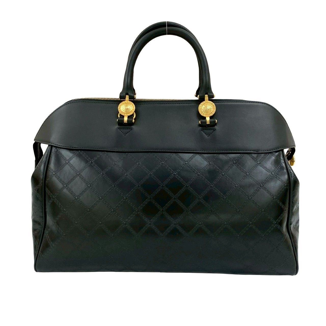 極 美品 VERSACE ヴェルサーチ サンバースト ロゴ 金具 レザー 本革