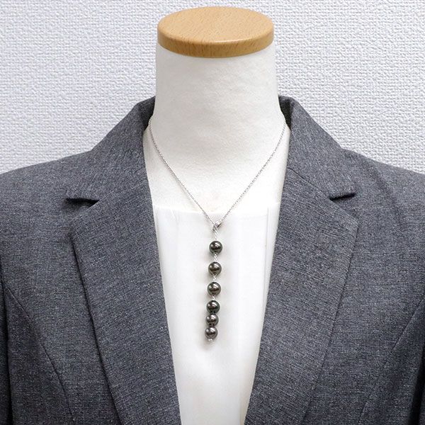 ミキモト K18WG 黒蝶真珠 ダイヤモンド ステーションネックレス  