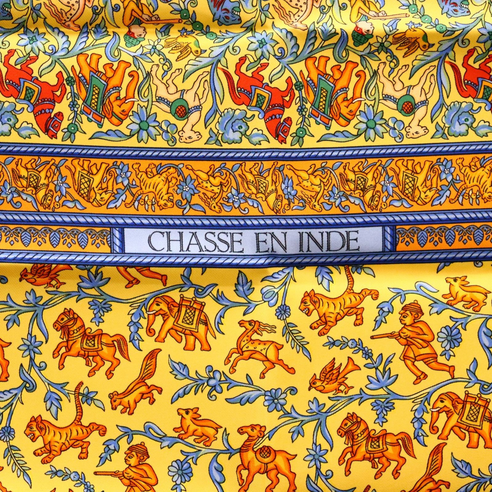 HERMESエルメス　大判カレジュアンショール　インドの狩猟 HERMES エルメス カレ90 インドの狩猟 CHASSE EN INDE 大判