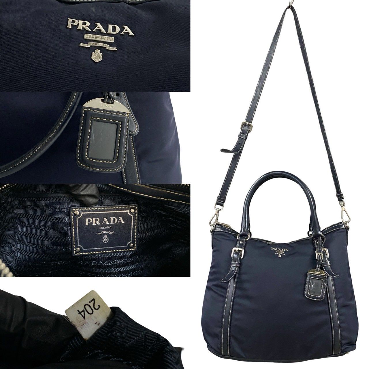 極 美品 袋付き 希少品 PRADA プラダ ロゴ金具 レザー 本革