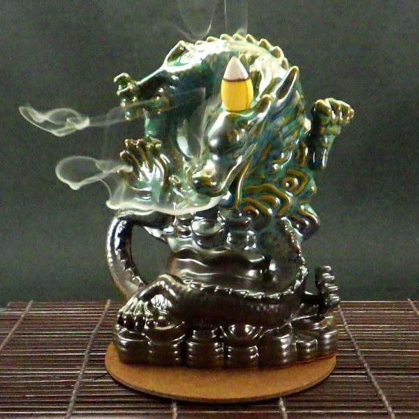 龍のお香立て 龍の置物 陶器 倒流香炉 倒流香 お香 逆流香炉