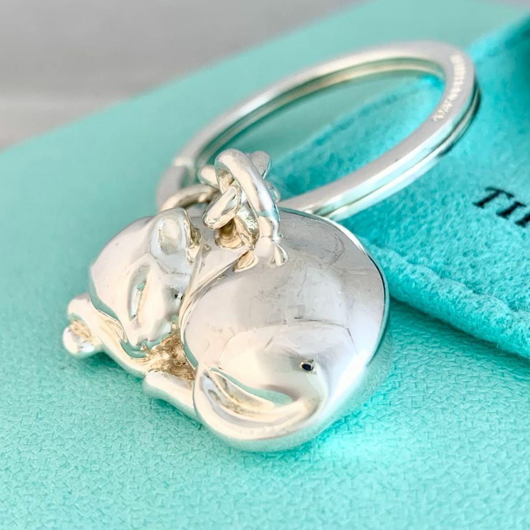 オールドティファニー 希少 眠り猫 ネコ キーリング キーホルダー SU2e