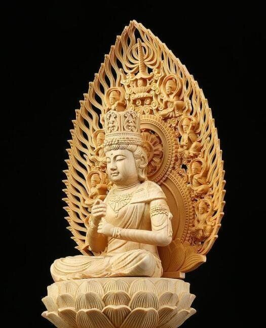 仏教美術 精密彫刻 仏像 手彫り 木彫仏像 大日如来座像 高さ約