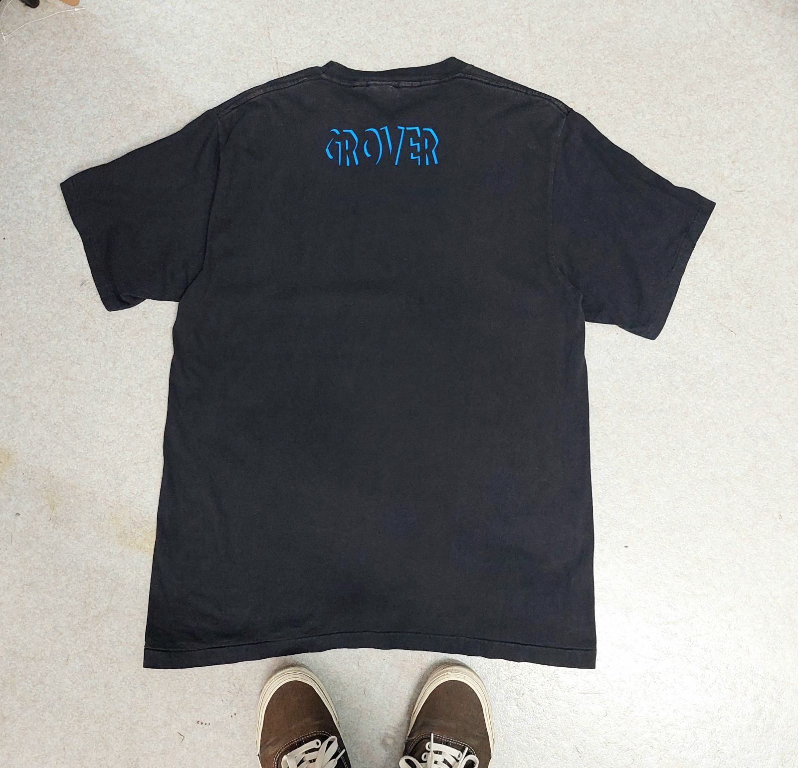 90's USA製 SESAME STREET GROVER BLACK OUT SHADOW Tシャツ セサミ