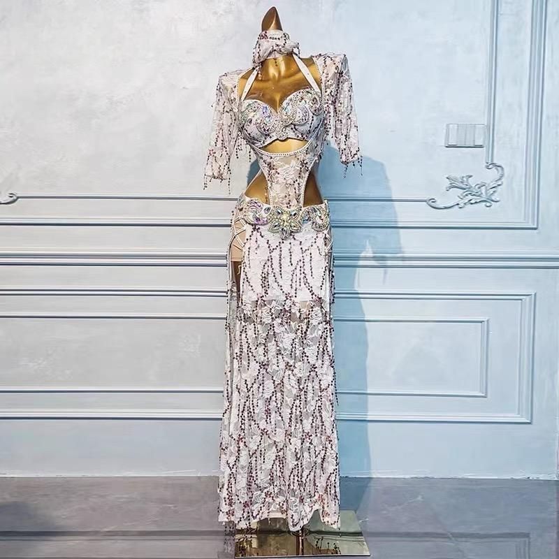 新品未使用 ベリーダンス衣装 ブラベルトスカートセット ホワイト