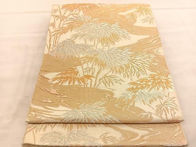 平和屋着物◎六通柄 京袋帯 流水笹竹文 金銀糸 正絹 逸品