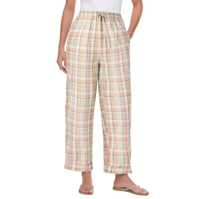 【送料無料】 ウーマン ウィズイン レディース カジュアルパンツ ボトムス Woman Within Women's Plus Size Tall Seersucker Pant New Khaki Plaid