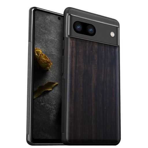 Carveit木製カバー対応GooglePixel8aケース[天然木u0026ブラックソフトTPU]耐衝撃ピクセル8aケースワイアレス充電対応Pixel8aケース(黒い木-白木スタイル)