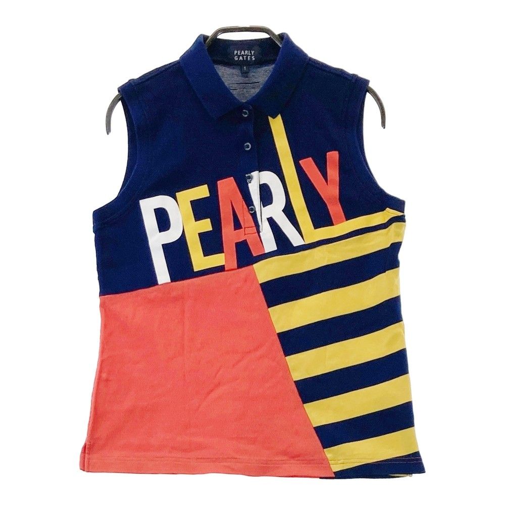 サイズ 1 PEARLY GATES パーリーゲイツ ノースリーブポロシャツ 総柄 ネイビー系 240101439160 ゴルフウェア レディース ストスト