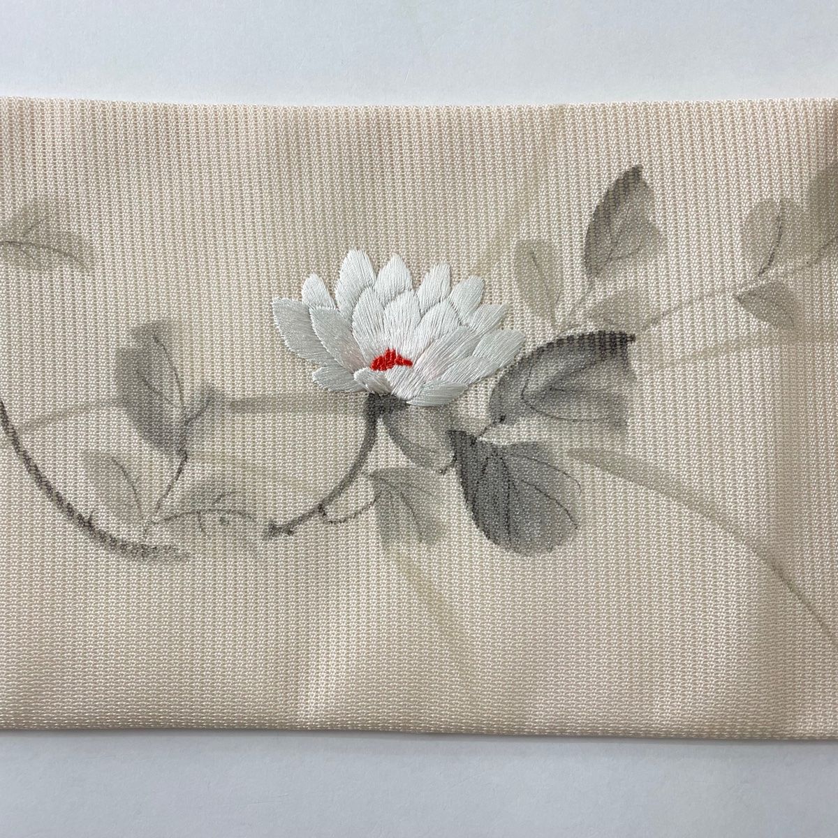 正規品販売！ 夏帯 ベージュ 生成り 横段 刺繍 名古屋帯 紗 美品