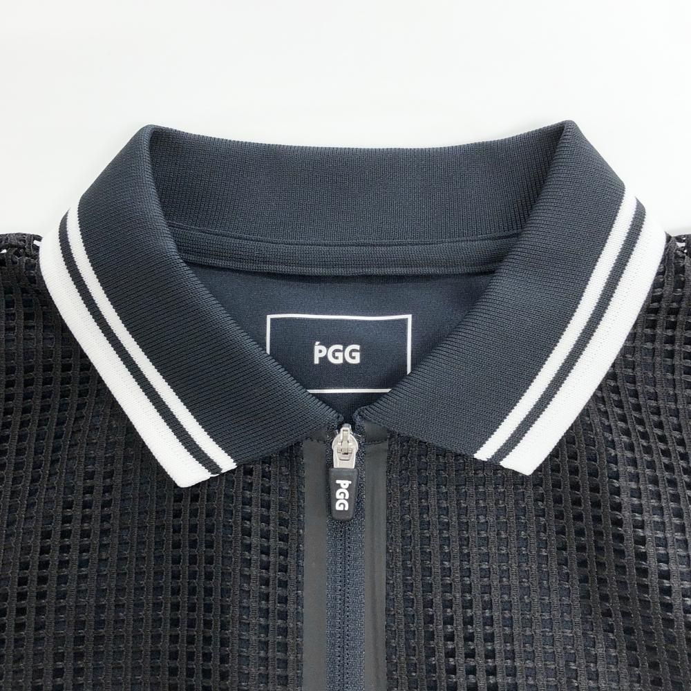 超美品】PGGパーリーゲイツ ノースリーブポロシャツ 黒×白 格子レース