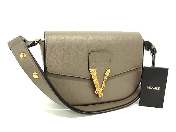 VERSACE ヴェルサーチ ヴィルトゥス レザー ワンショルダーバッグ 肩掛け レディース グレージュ系 FN1744