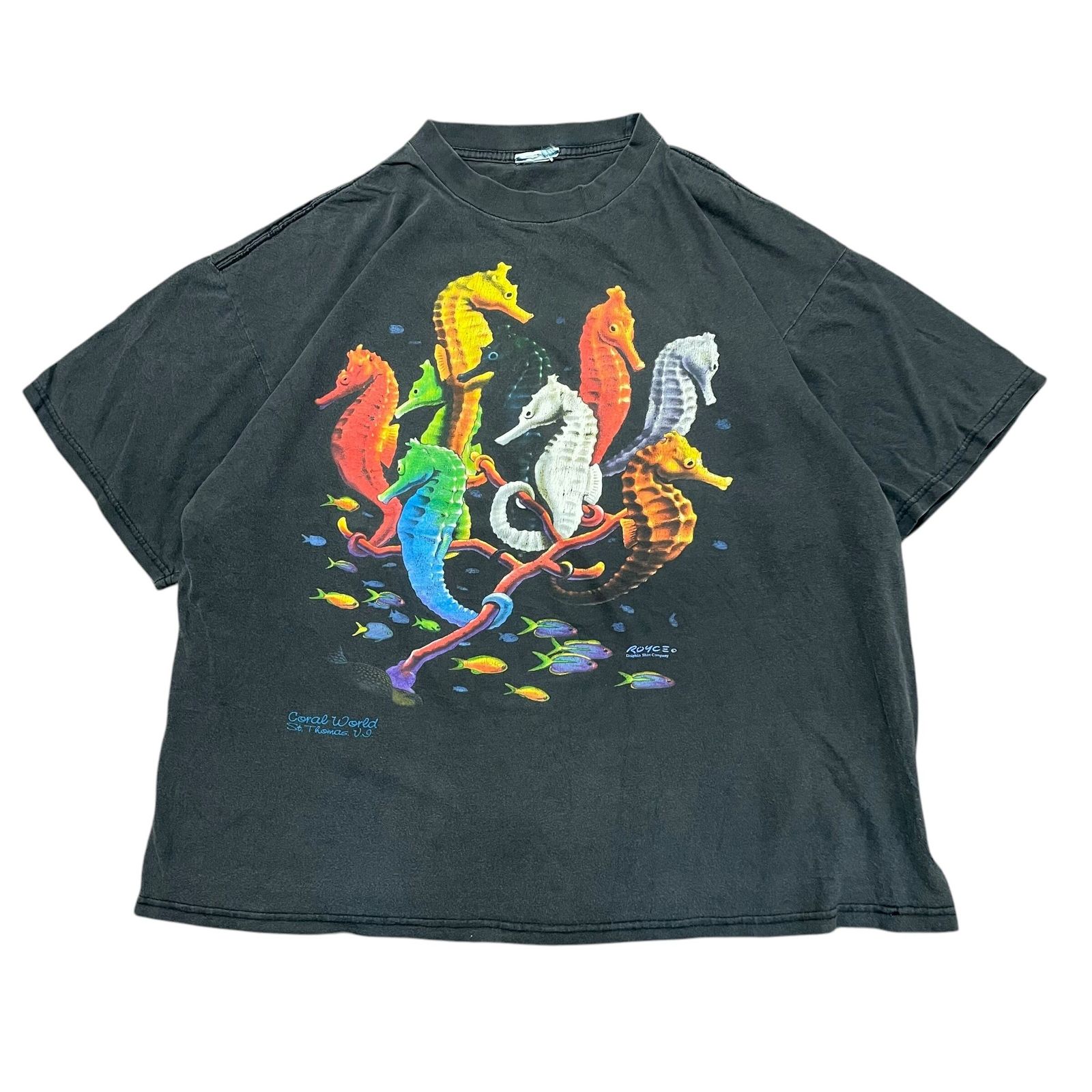 00s.TATSUNOOTOSHIGO tee【ST009】古着　Tシャツ　アート　タツノオトシゴ　ブラック　L　XL