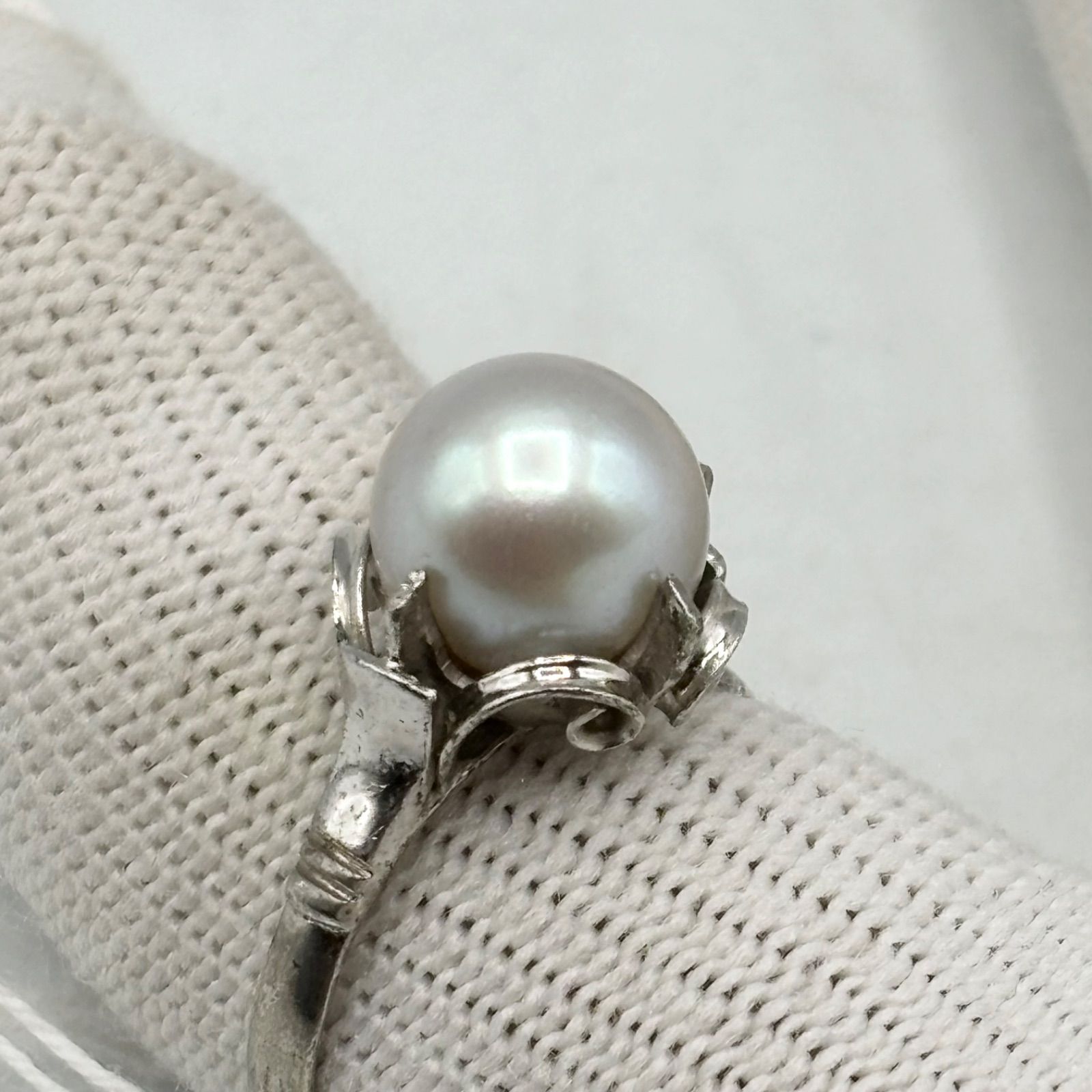極美品 8.8mm パール リング K-14 WG 3.1g アコヤ真珠 ダイヤ 0.352ct 