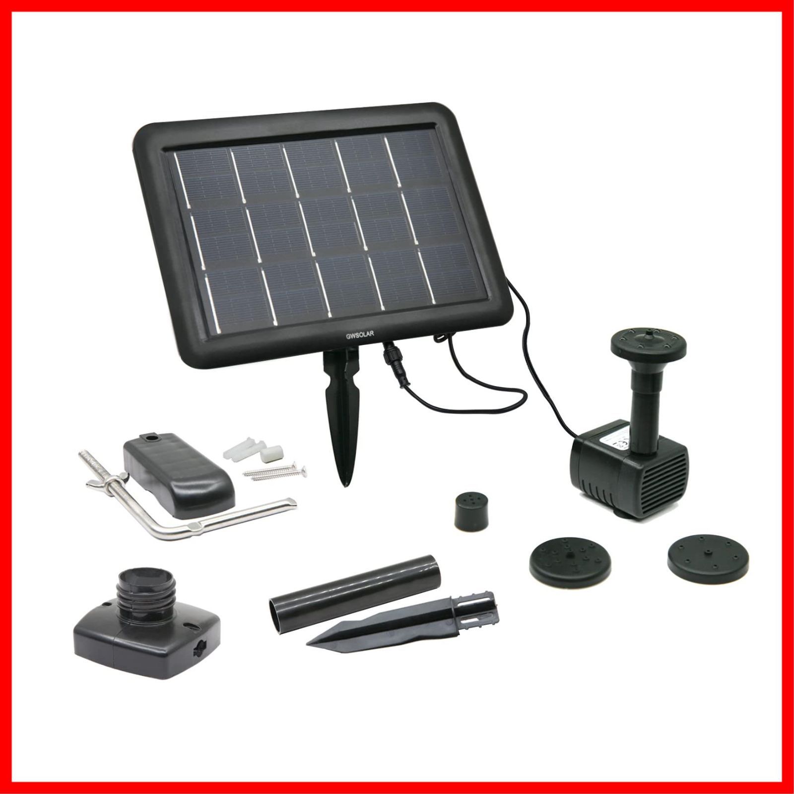 曇天に強い! GWSOLAR ハイブリット ソーラーポンプ 小池 お庭噴水用 2.8W太陽光パネル 6V|4.5Ah ニッケル水素内蔵蓄電池 フル充電で蓄電池のみ約4.8時間運転 接続ケーブル 3m | ブラシレスポンプ 最大流量 180L|H