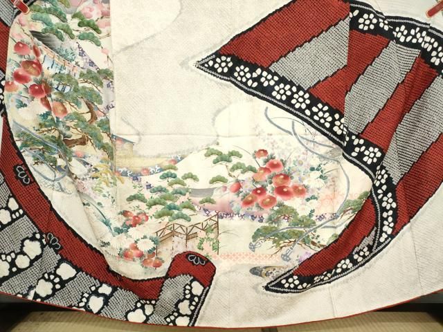 振り袖 南蛮船風景文 手描き 金彩 アンティーク 平和屋着物□豪華振袖 牡丹風景文 暈し染め 金彩 正絹 逸品