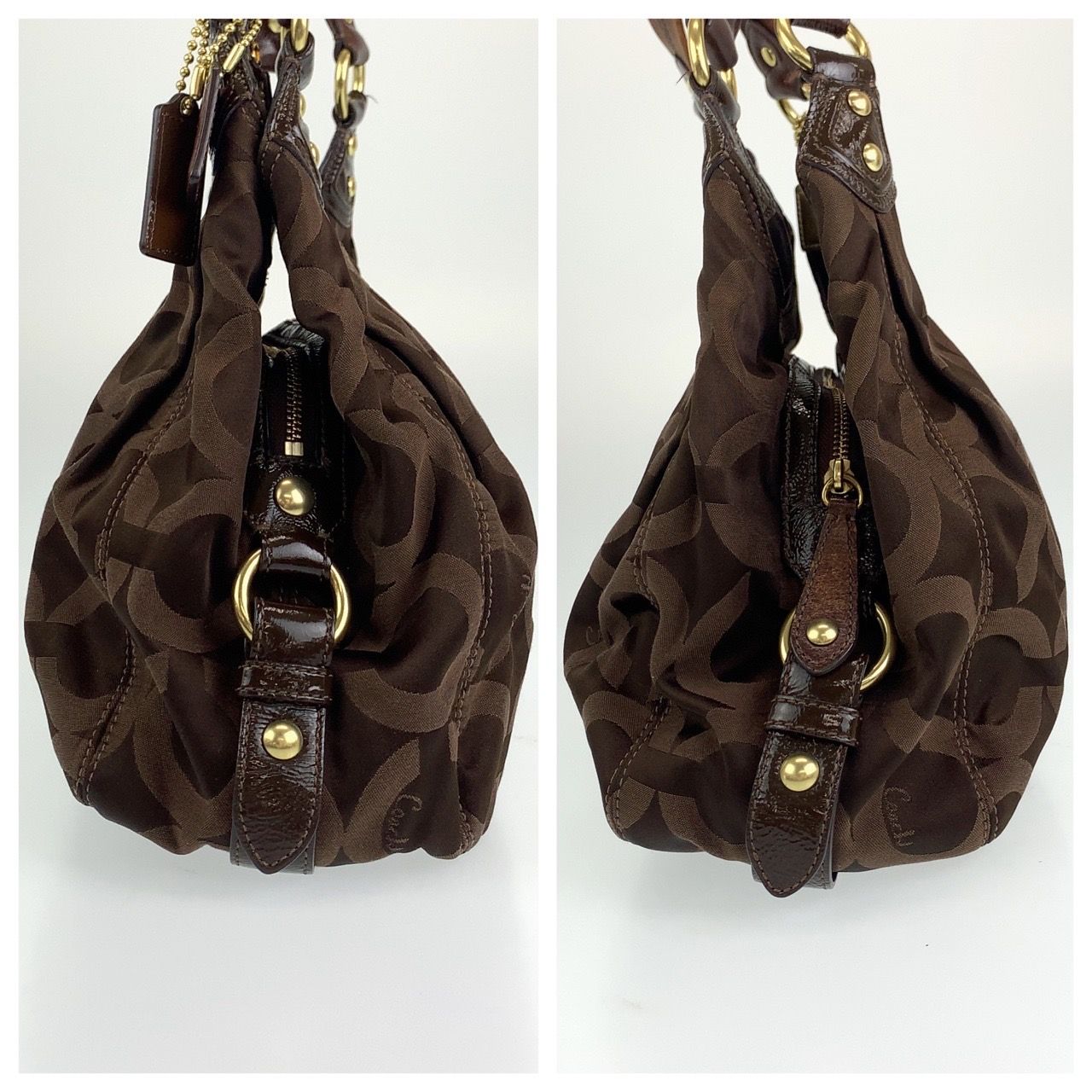 COACH コーチ　ハンドバッグ 　ワンショ　オプアート　ブラウン　14305 COACH コーチ オプアート ブラウン 茶 ゴールド金具 レザー