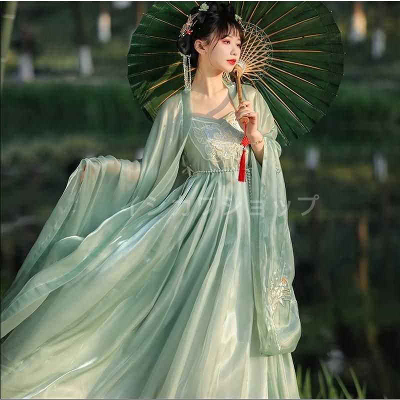 送料無料漢服 チャイナ風 レディース 中華服 唐装 広い袖 刺繍 古風 コスプレドレス コスプレ衣装 仮装 ドレス 学園祭 コスチューム一式 唐