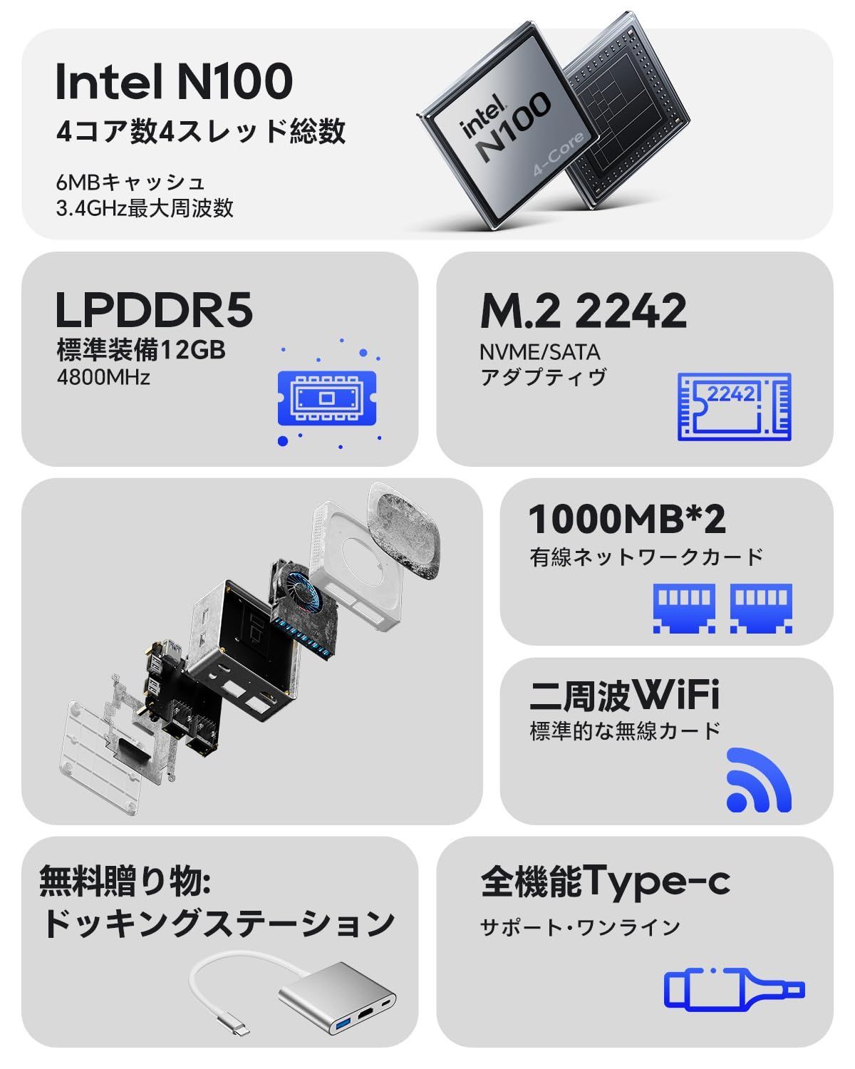 新着商品 放熱設計の小型pcは 家庭 オフィス 簡単なゲームなどに適しています 6 ブルートゥース5 60Hz表示に対応 WiFi デュアルスクリーン4K 最大周波数3.4GHz 4コア 4スレッド SSD 12GB 512GB LPDDR5 PC Proシ CHRISTIANNAURATH_COM_BR