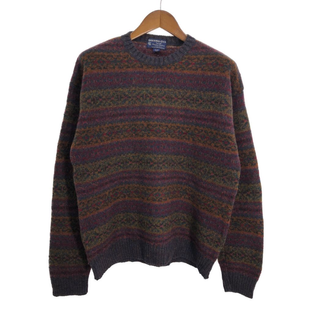 80年代 イングランド製 Abercrombie u0026 Fitch アバクロンビーアンドフィッチ ウールセーター 総柄 (メンズ L) 中古 古着 S6019