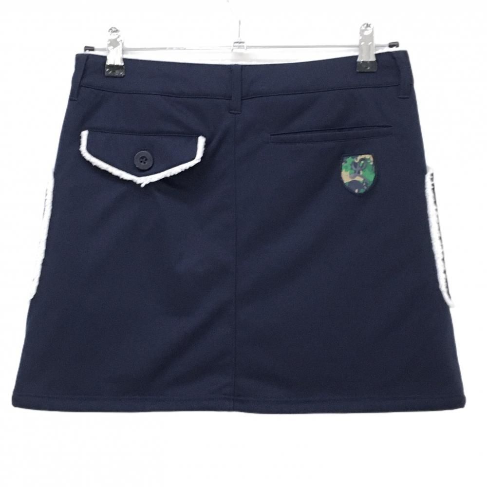 美品】ルコックゴルフ スカート ネイビー×白 裏ボア 無地 レディース 9