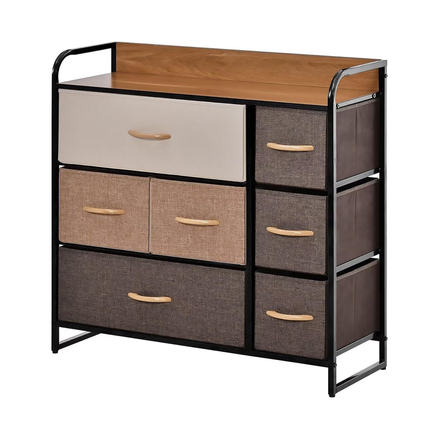 木製天板付き 和風 箪笥 衣類チェスト 布製引き出し 棚 脱衣所 転倒防止 引き出し リビング 安定感 衣裝ケース 衣装棚 大容量 洋服タンス 衣類収納 おしゃれ 洋服収納 大容量3段7杯 チェスト チェスト 幅83×奥行29×高さ79cm 収納