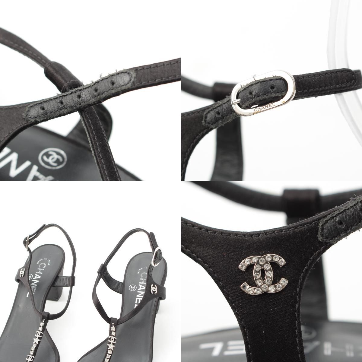  シャネル ココマーク ビジュー ストラップ ヒール サンダル シューズ G 36122 ブラック 39 C サンダル サンダル ミュール