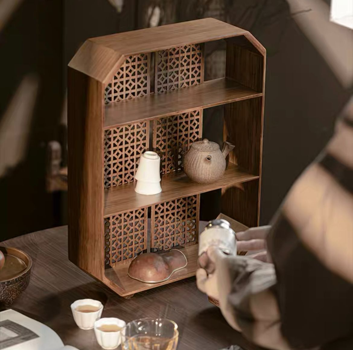 Lサイズ】インテリア竹茶棚 『2段・3段』 茶杯 飾り棚 茶道具
