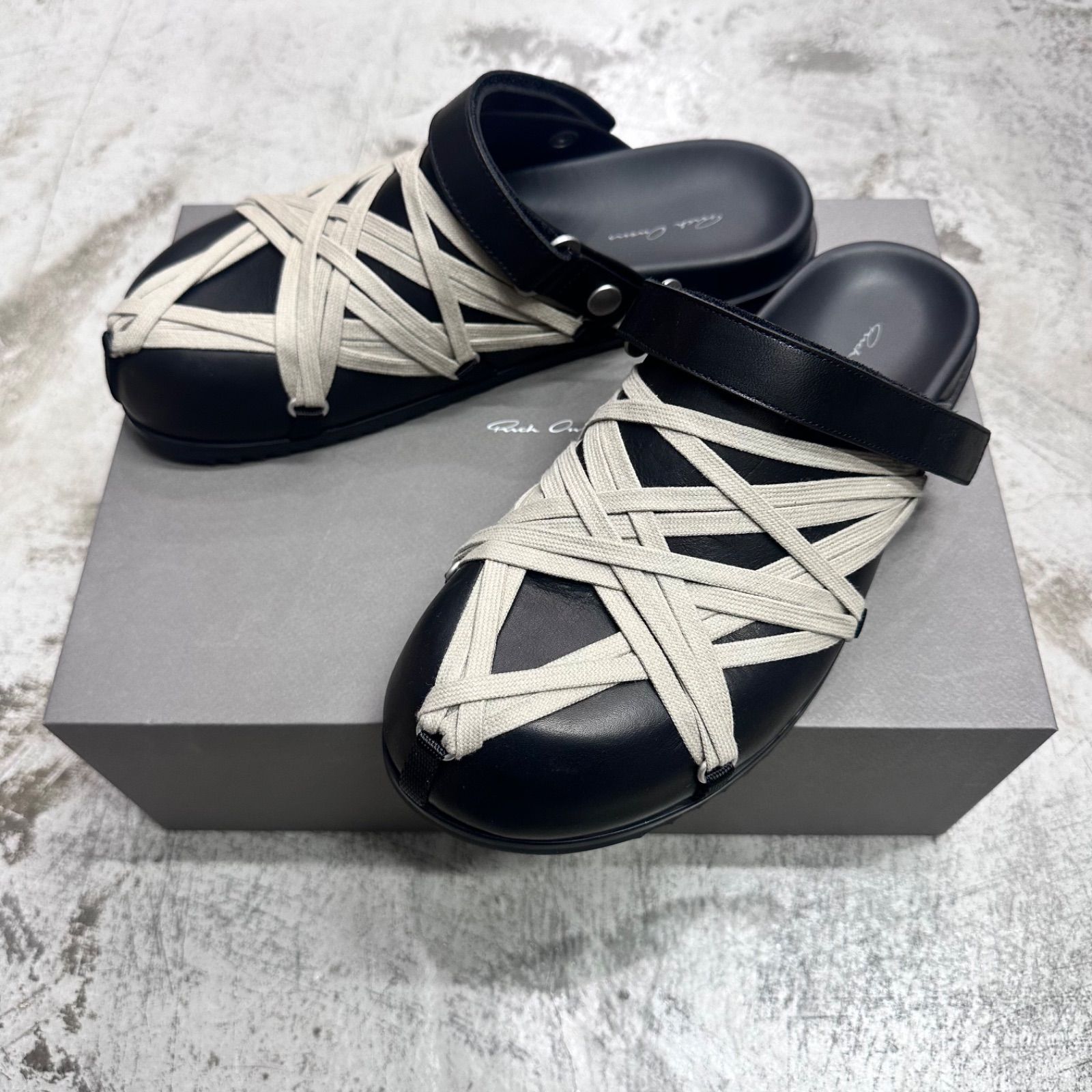 関送込【RICK OWENS】メガ レースアップ ミュール ブラック Rick Owens MEGALACED MULE メガレースミュール サンダル リック
