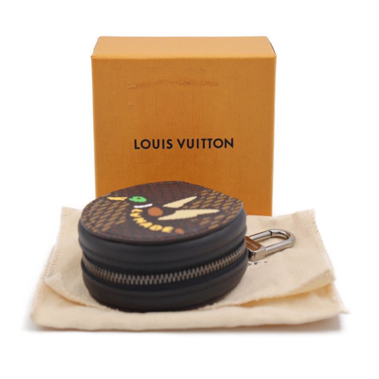 LOUIS VUITTON ルイ ヴィトン エテュイ イヤホン キーホルダー GI0494 PVC カーフレザー エベヌ ブラウン系 マルチカラー  シルバー金具 ダミエジャイアント イヤフォンケース 小物入れ ビトン NIGOコラボ 【本物保証】