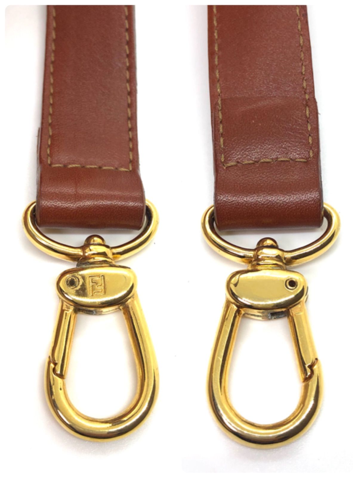 未使用✨フェンディ　ショルダーストラップ　バッグ用　レザー　ゴールド　ロゴ刻印 □美品□希少ブラウンカラー□FENDI フェンディ ショルダー