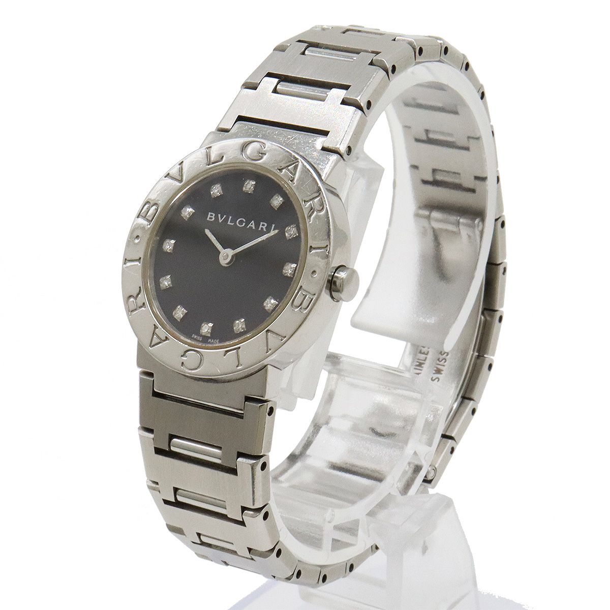 BVLGARI ブルガリ ブルガリブルガリ 12Pダイヤ ブラック文字盤 SS