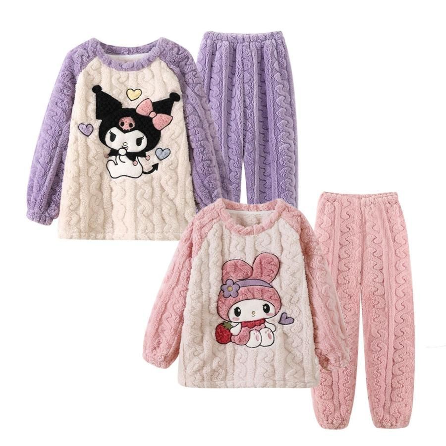 クロミちゃん マイメロ 冬パジャマ 子供服キッズ パジャマ 子供パジャマ もこもこ 女の子 ルームウェア キッズ 上下セット 部屋着 キャラクター かわいい 冬#ゆめみこうじ