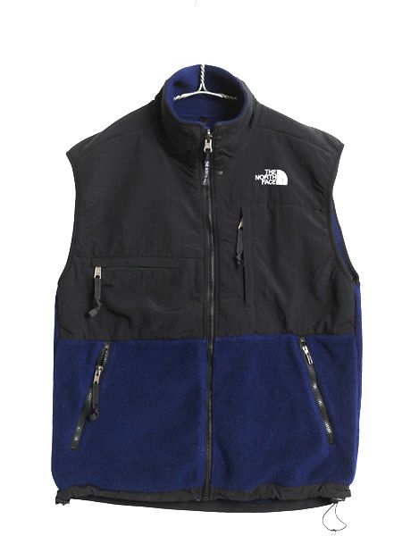 なクーポン配布中! ノースフェイス デナリ ベスト メンズ S | 古着 アウトドア 前開き 重ね着 フルジップ フリース ナイロン ハイネック ワンポイント 黒 青