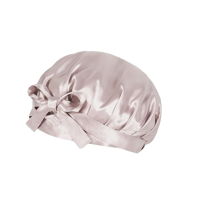 [COCOSILK] シルク ナイトキャップ 前結び リボン シルクキャップ ロングヘア シルク100% 就寝用 ヘアキャップ 髪 ヘアケア (M， アッシュライトピンク) 1
